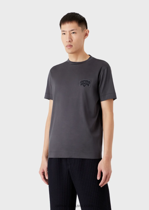 vyrų baltas Armani Tencel-blend džersio marškinėliai su reljefiniu logotipo siuvinėjimu 02482X1614