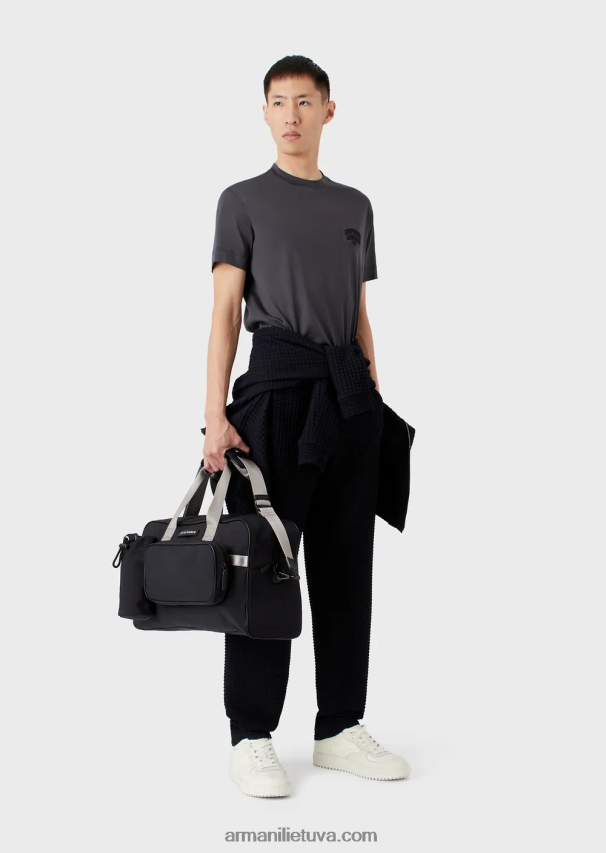 vyrų baltas Armani Tencel-blend džersio marškinėliai su reljefiniu logotipo siuvinėjimu 02482X1614