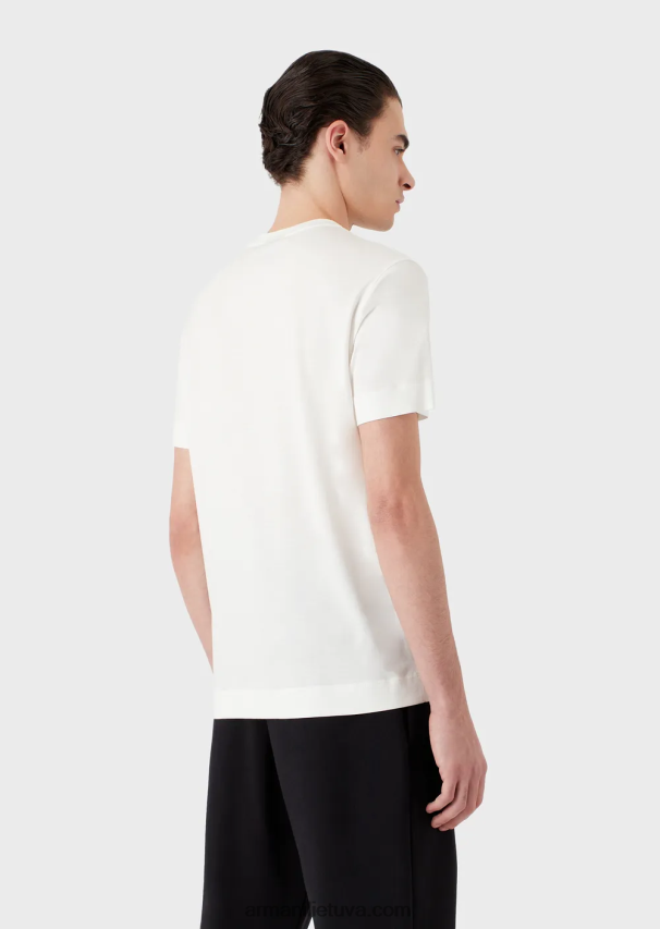 vyrų baltas Armani Tencel-blend džersio marškinėliai su ryškiu logotipo siuvinėjimu 02482X1612