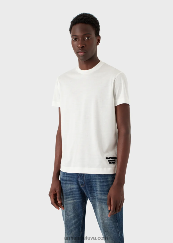 vyrų baltas Armani Tencel-blend džersio marškinėliai su įspaustu 3D logotipu 02482X1641
