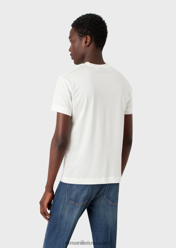 vyrų baltas Armani Tencel-blend džersio marškinėliai su įspaustu 3D logotipu 02482X1641