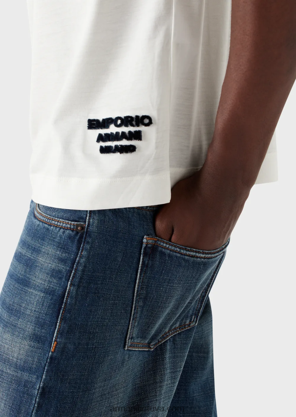 vyrų baltas Armani Tencel-blend džersio marškinėliai su įspaustu 3D logotipu 02482X1641
