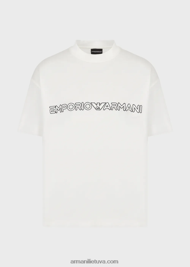 vyrų baltas Armani Tencel-blend džersio marškinėliai su įspaustu logotipu 02482X1619