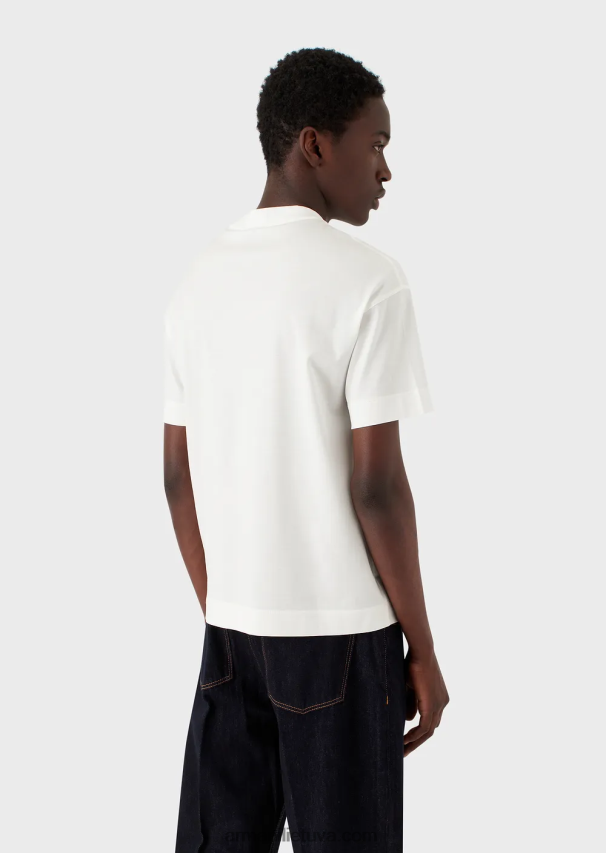 vyrų baltas Armani Tencel-blend džersio marškinėliai su įspaustu logotipu 02482X1619