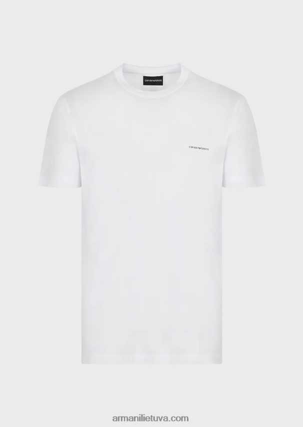 vyrų baltas Armani Tencel-jersey mišinio marškinėliai su mikro logotipu 02482X1729