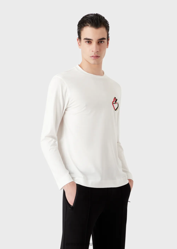 vyrų baltas Armani Tencel mišinio džemperis su triušiuku 02482X1659