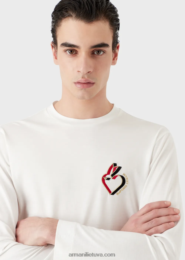 vyrų baltas Armani Tencel mišinio džemperis su triušiuku 02482X1659