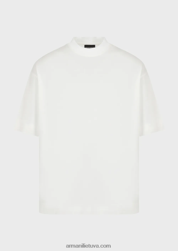 vyrų baltas Armani laisvi marškinėliai iš tencel mišinio megztinio 02482X1662