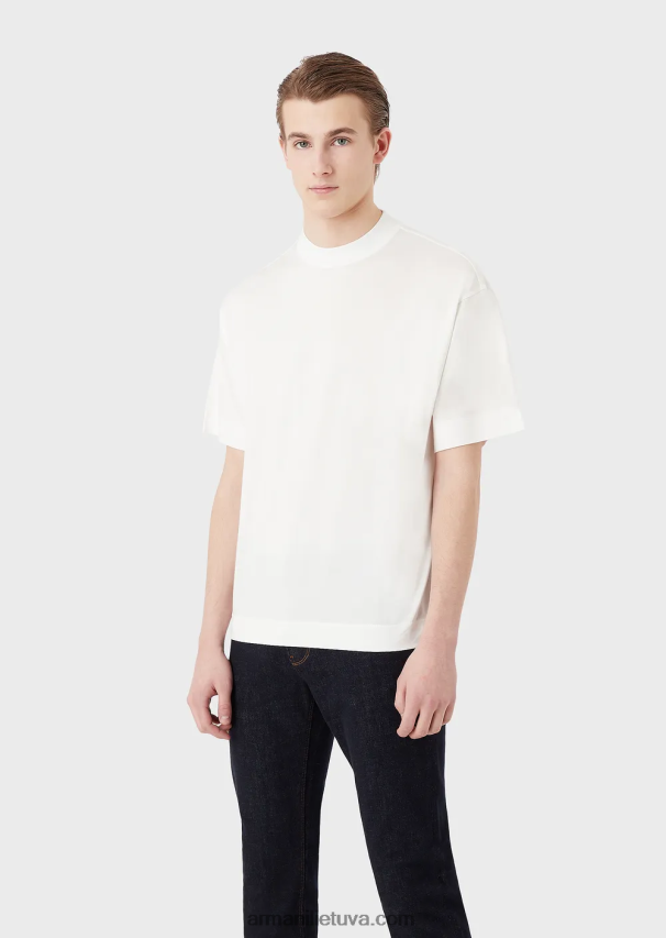 vyrų baltas Armani laisvi marškinėliai iš tencel mišinio megztinio 02482X1662
