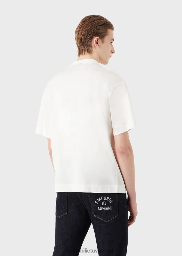 vyrų baltas Armani laisvi marškinėliai iš tencel mišinio megztinio 02482X1662