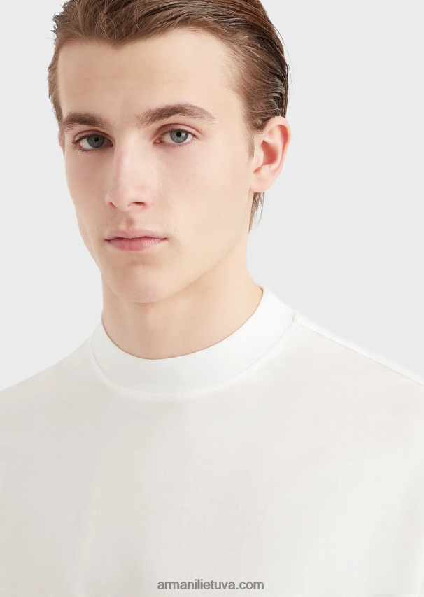 vyrų baltas Armani laisvi marškinėliai iš tencel mišinio megztinio 02482X1662