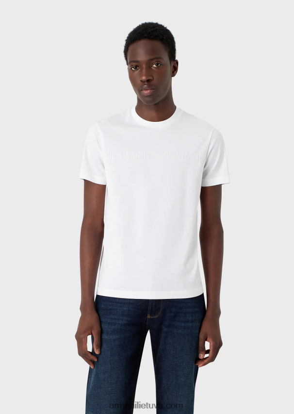 vyrų baltas Armani marškinėliai su žakardo logotipu 02482X1696