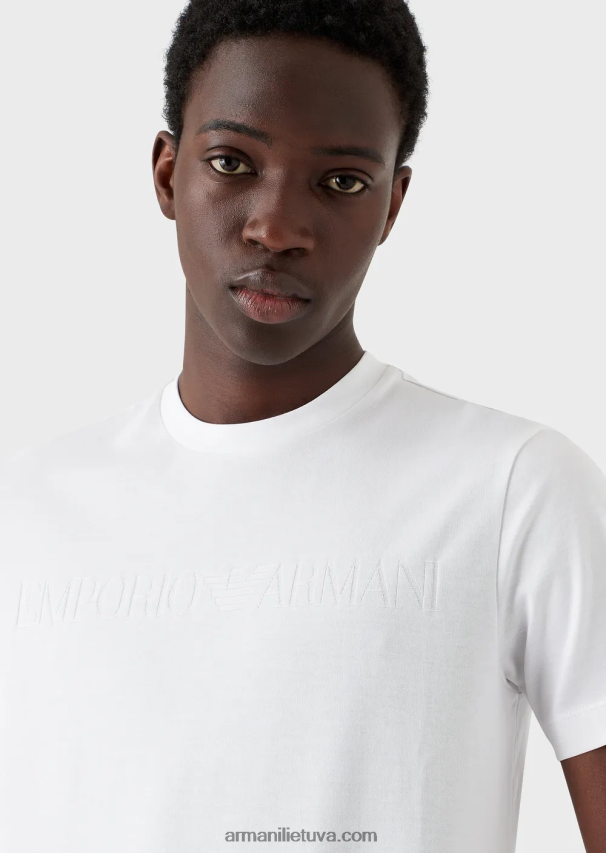 vyrų baltas Armani marškinėliai su žakardo logotipu 02482X1696