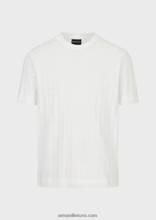 vyrų baltas Armani marškinėliai su žakardo motyvais 02482X1691