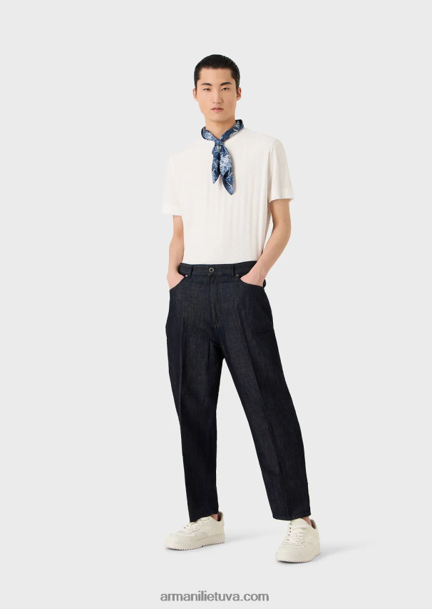 vyrų baltas Armani marškinėliai su žakardo motyvais 02482X1691