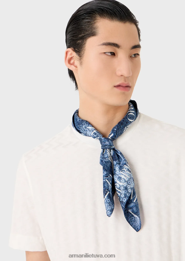 vyrų baltas Armani marškinėliai su žakardo motyvais 02482X1691