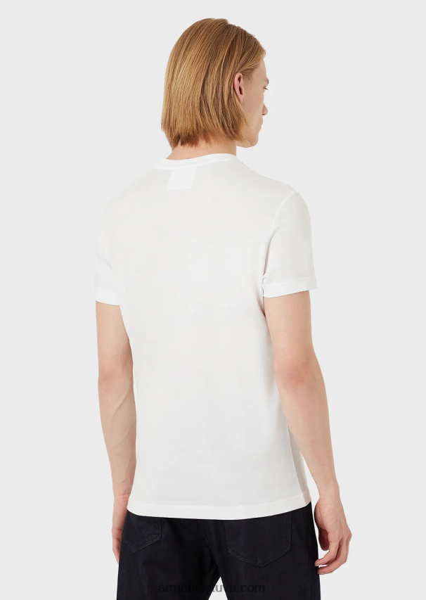 vyrų baltas Armani marškinėliai supima su mikro erelio lopinėliu 02482X1731