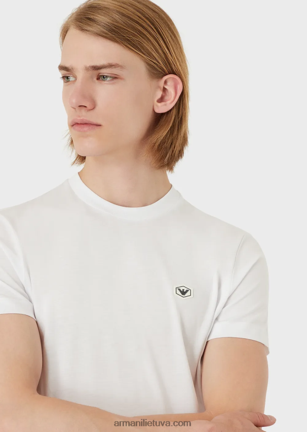 vyrų baltas Armani marškinėliai supima su mikro erelio lopinėliu 02482X1731