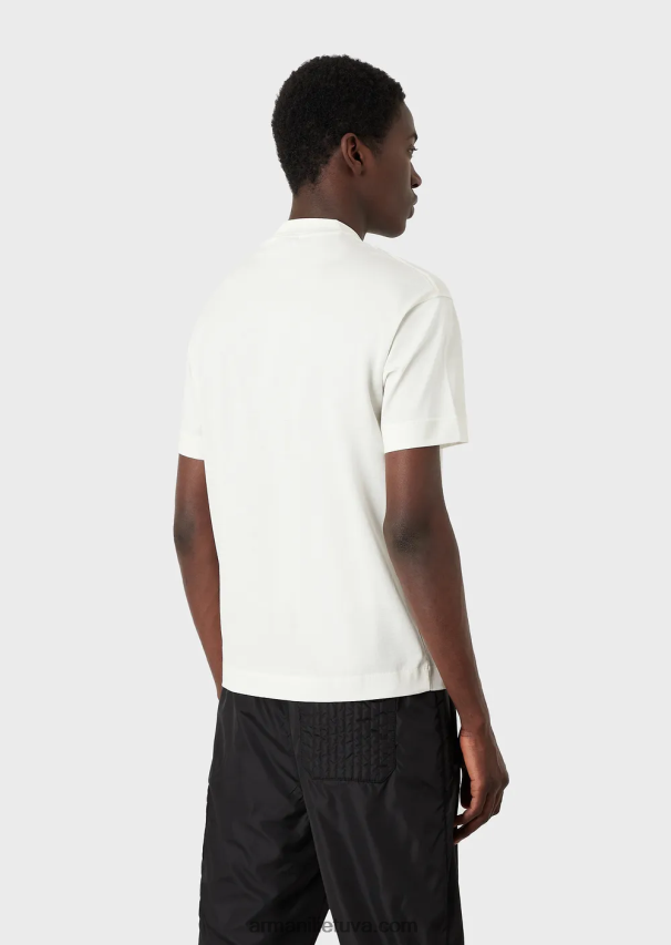 vyrų baltas Armani merserizuoti marškinėliai su kontrastingu erelio lopiniu 02482X1616