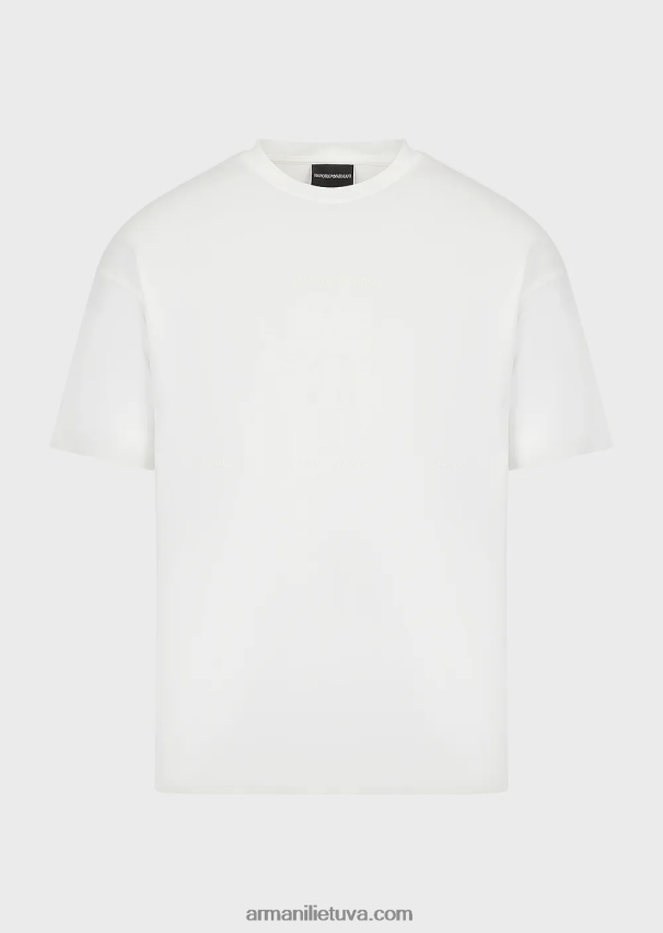 vyrų baltas Armani storo trikotažo marškinėliai su ryškiu guminiu logotipu 02482X1632