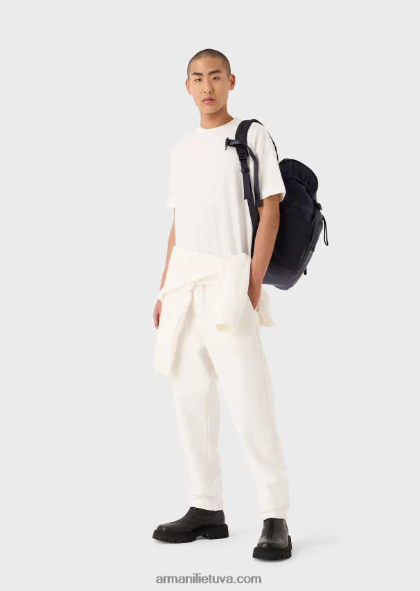 vyrų baltas Armani storo trikotažo marškinėliai su ryškiu guminiu logotipu 02482X1632