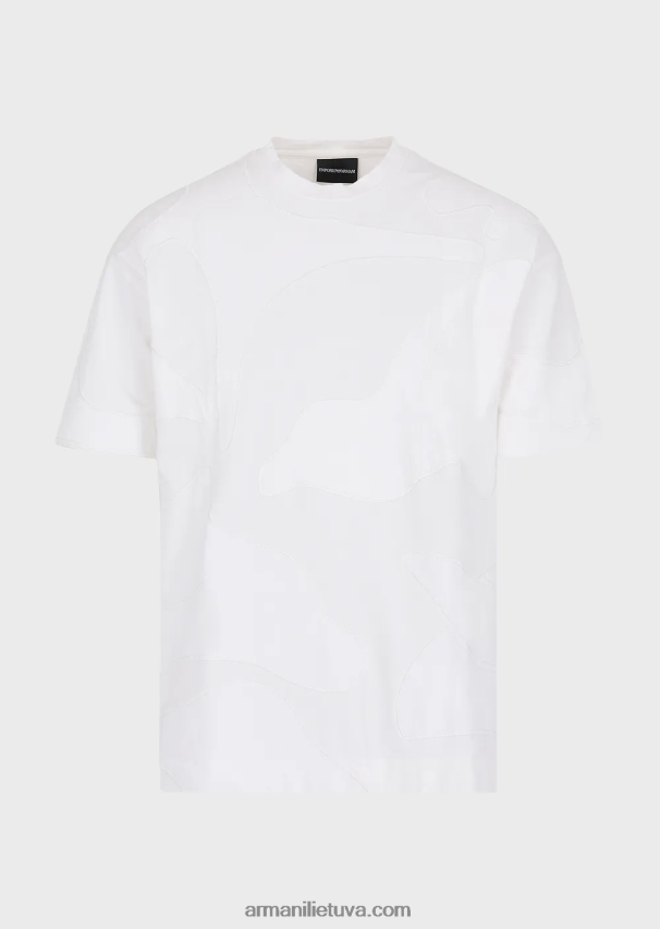 vyrų baltas Armani sunkūs džersio marškinėliai su atitinkamą spalvą atitinkančiais negabaritiniais kamufliažiniais siuvinėjimais 02482X1676