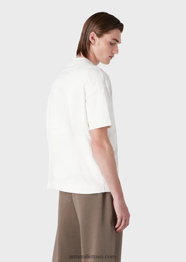vyrų baltas Armani sunkūs džersio marškinėliai su atitinkamą spalvą atitinkančiais negabaritiniais kamufliažiniais siuvinėjimais 02482X1676