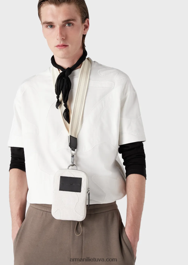 vyrų baltas Armani sunkūs džersio marškinėliai su atitinkamą spalvą atitinkančiais negabaritiniais kamufliažiniais siuvinėjimais 02482X1676