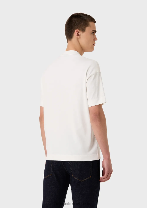 vyrų baltas Armani sunkūs džersio marškinėliai su per dideliu reljefiniu logotipu 02482X1635