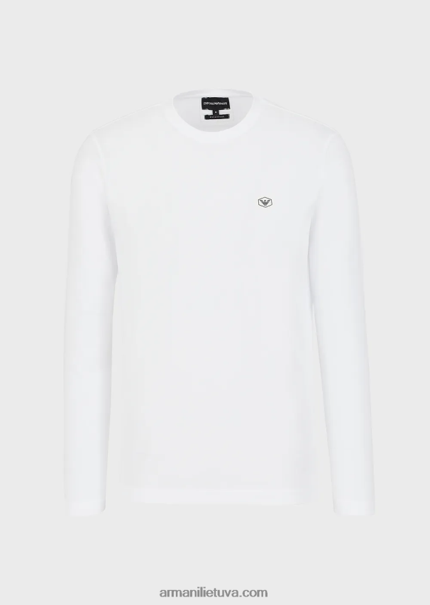 vyrų baltas Armani tamprus supima džemperis su mikro logotipu 02482X1751