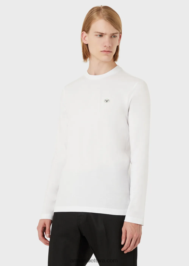 vyrų baltas Armani tamprus supima džemperis su mikro logotipu 02482X1751
