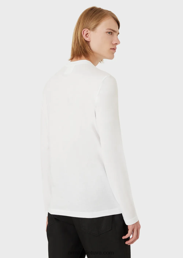 vyrų baltas Armani tamprus supima džemperis su mikro logotipu 02482X1751