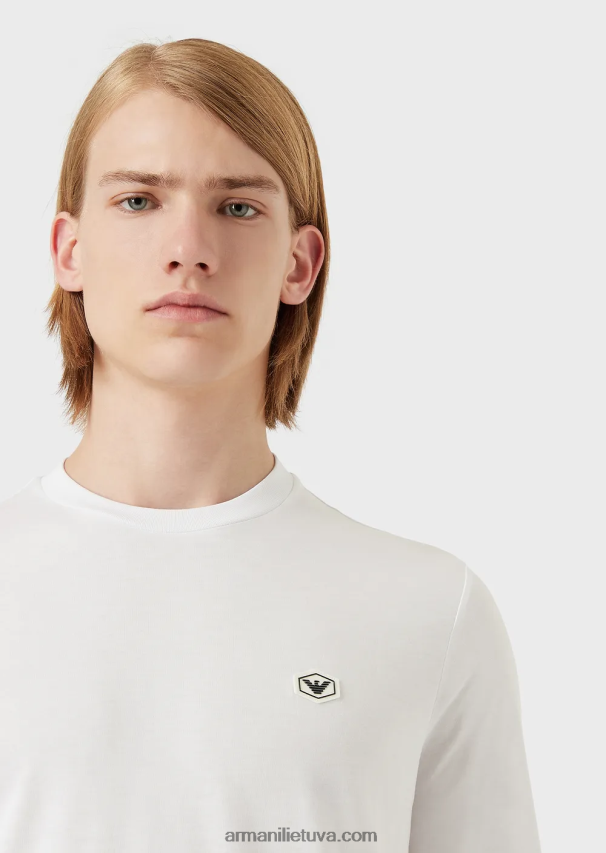 vyrų baltas Armani tamprus supima džemperis su mikro logotipu 02482X1751
