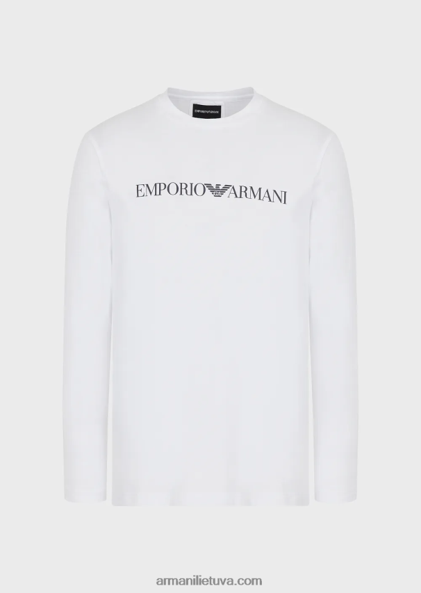 vyrų baltas logotipas Armani Pima-jersey megztinis su logotipu 02482X1721