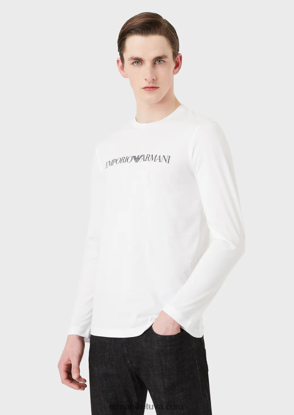 vyrų baltas logotipas Armani Pima-jersey megztinis su logotipu 02482X1721