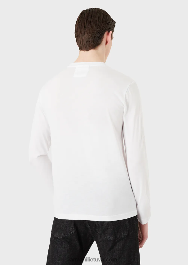 vyrų baltas logotipas Armani Pima-jersey megztinis su logotipu 02482X1721