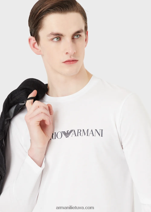 vyrų baltas logotipas Armani Pima-jersey megztinis su logotipu 02482X1721