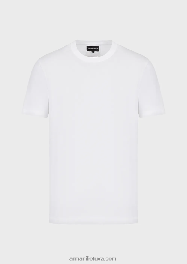 vyrų baltas logotipas Armani marškinėliai su žakardo logotipu 02482X1693