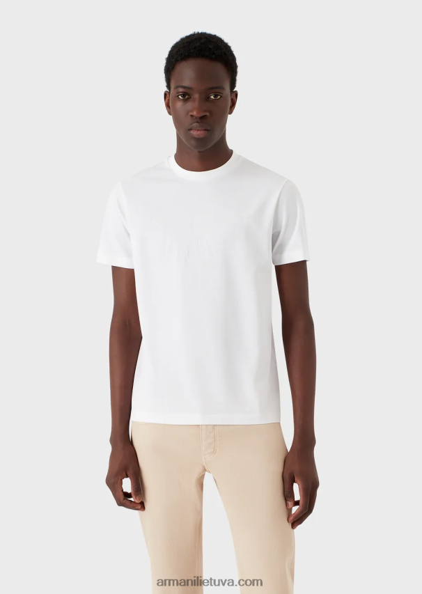 vyrų baltas logotipas Armani marškinėliai su žakardo logotipu 02482X1693