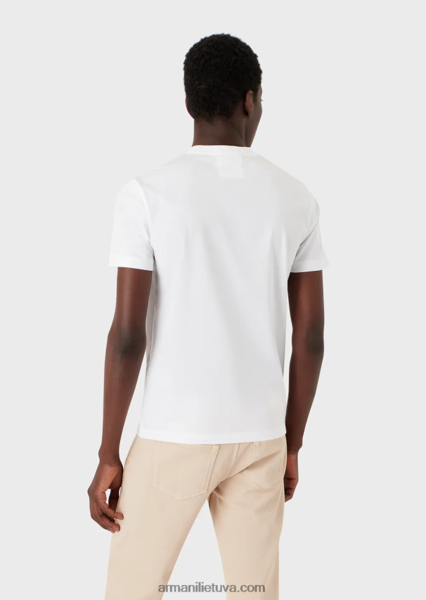 vyrų baltas logotipas Armani marškinėliai su žakardo logotipu 02482X1693