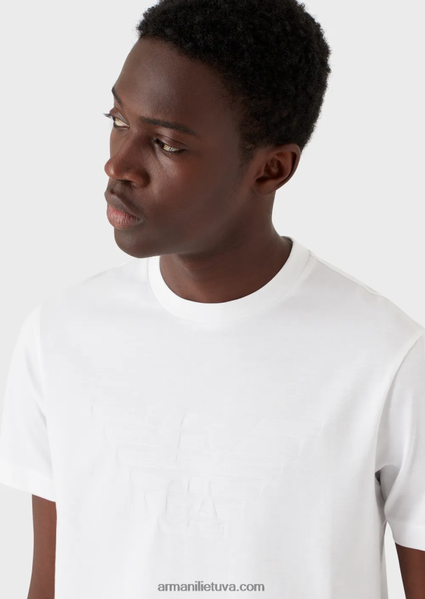 vyrų baltas logotipas Armani marškinėliai su žakardo logotipu 02482X1693
