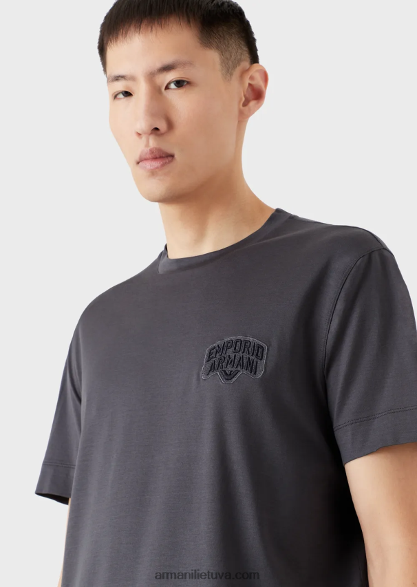 vyrų grafitas Armani Tencel-blend džersio marškinėliai su reljefiniu logotipo siuvinėjimu 02482X1613