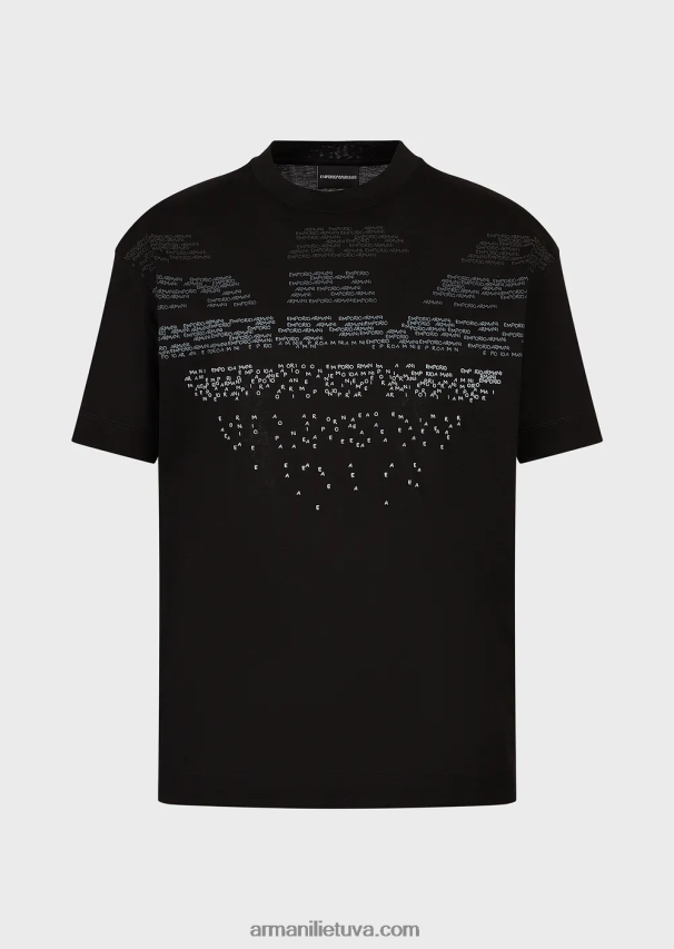 vyrų juodas Armani Merserizuoti trikotažiniai marškinėliai su gumuota užrašu oversized eagle 02482X1603