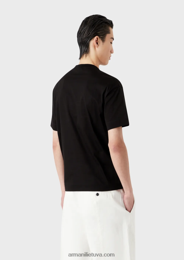 vyrų juodas Armani Merserizuoti trikotažiniai marškinėliai su gumuota užrašu oversized eagle 02482X1603