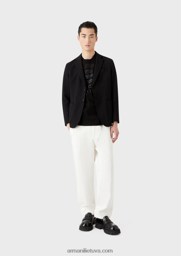 vyrų juodas Armani Merserizuoti trikotažiniai marškinėliai su gumuota užrašu oversized eagle 02482X1603