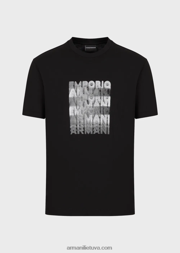 vyrų juodas Armani Pima jersey marškinėliai su 80-ųjų efekto logotipu 02482X1644