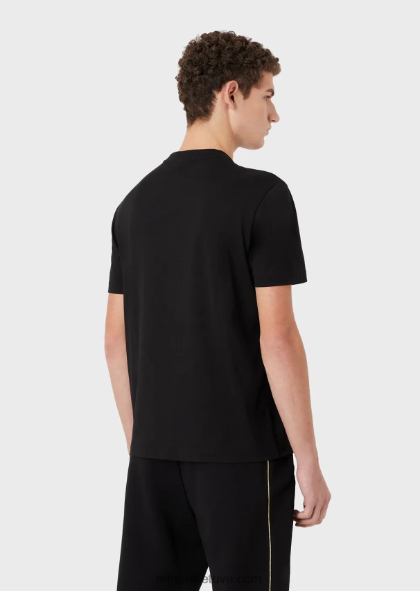 vyrų juodas Armani Pima jersey marškinėliai su 80-ųjų efekto logotipu 02482X1644