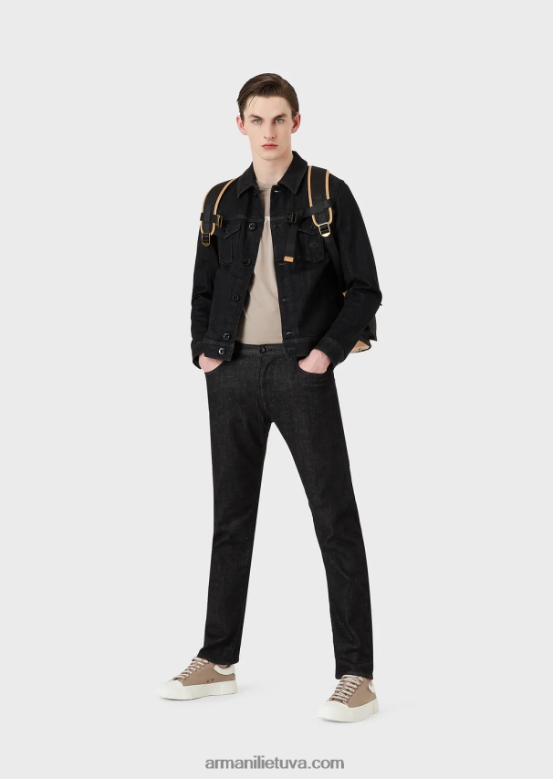 vyrų juodas Armani Pima jersey marškinėliai su logotipu 02482X1714