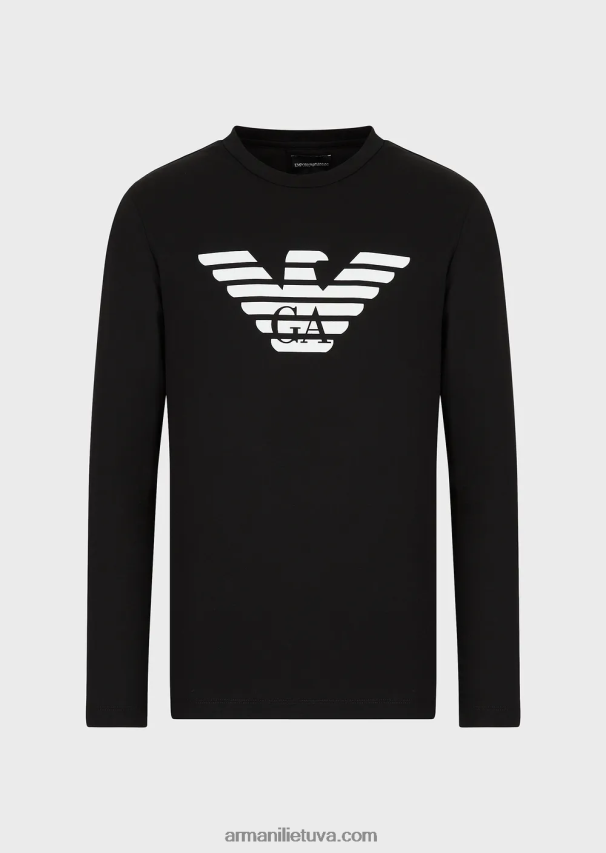 vyrų juodas Armani Pima-jersey megztinis su logotipu 02482X1722