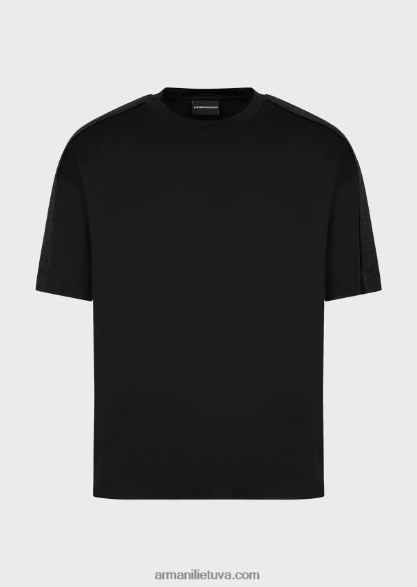 vyrų juodas Armani Tencel-blend džersio marškinėliai su logotipo juostele 02482X1648